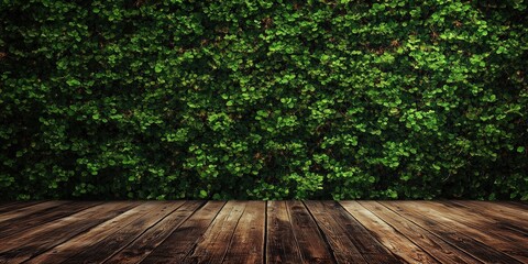 Sticker - Lush Green Wall with Wooden Floor Aesthetic