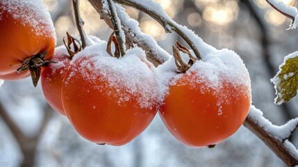 Wall Mural - Snow-Covered Persimmons.