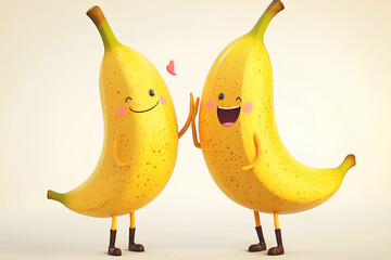 Poster - Cute cartoon banana love couple characters, illustration