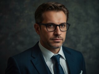 Wall Mural - Serious businessman portrait in an elegant suit with glasses.