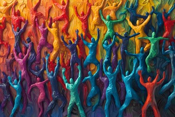 Vibrant abstract human figures in motion