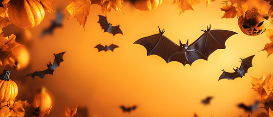 Wall Mural - Halloween Background: Flying Bats on Orange