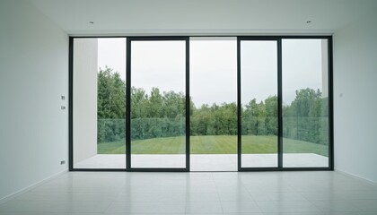 background white interior view looking out toward to empty office lobby and entrance door 2