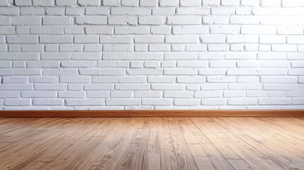 Canvas Print - Bright Wooden Floor Against White Brick Wall