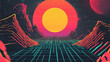 © song - Retro Futuristic Sunset with Neon Grid and Mountain Silhouettes