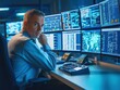 © KulenPark - Cybersecurity professional analyzing data on multiple screens in a control room