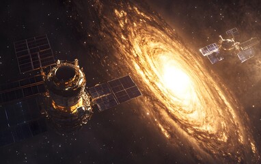 Wall Mural - satellite orbiting a swirling galaxy in deep space
