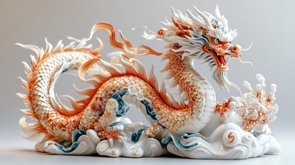 Poster - A detailed porcelain dragon sculpture with vibrant colors and textures.