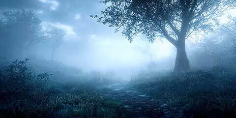 Poster - A forest scene with a path leading to a tree