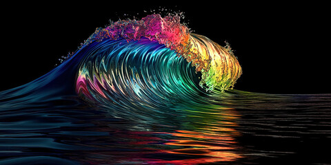 Poster - A colorful wave in the ocean with a rainbow effect
