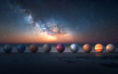 Wall Mural - Colorful planets in space against a starry night sky