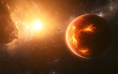 Wall Mural - fiery red planet in space