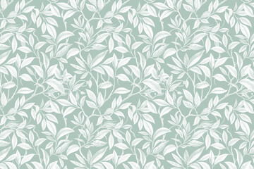 Poster - Toile floral pattern tapestry. Arts and Crafts. Vintage monochrome  botanical wallpaper pattern. Background image. Created with Generative AI technology