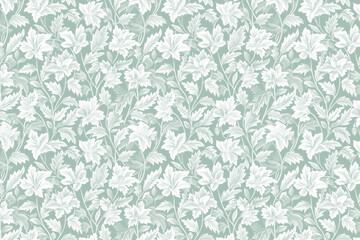 Poster - Toile floral pattern tapestry. Arts and Crafts. Vintage monochrome  botanical wallpaper pattern. Background image. Created with Generative AI technology