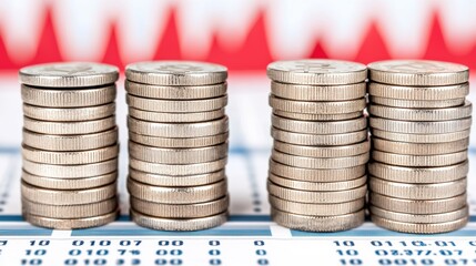 Poster - Stacks of Coins on Financial Document Background