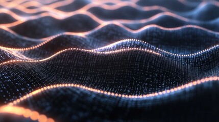 Poster - Abstract digital waves with glowing lines and a textured surface.