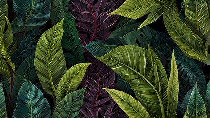 Colorful Tropical Exotic Botany Seamless Leaf Pattern