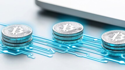 Poster - Digital Bitcoin Concept with Circuit Background