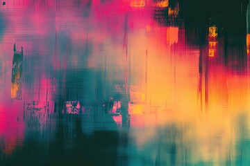 Poster - Faded vibrant textured backdrop with a colorful grainy effect. Retro-inspired soft digital noise pattern. Retro multicolor aesthetic with nostalgia. Vhs-style distortion for a classic touch