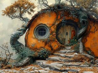 Canvas Print - Enchanted Round House in a Fantasy Forest