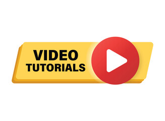 Poster - Play video tutorials icon in flat style. Education software vector illustration on isolated background. Webinar training sign business concept.