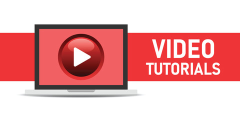 Poster - Play video tutorials icon in flat style. Education software vector illustration on isolated background. Webinar training sign business concept.