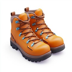 3D Hiking Boots Icon: Sturdy Footwear for Trails Illustration Logo