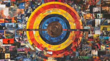 Wall Mural - Vibrant abstract collage with concentric circles