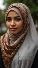 Wall Mural - Confident young Muslim woman in a hijab embracing her cultural identity.