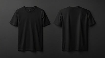 Blank black T-shirt mockup for men, front and back views isolated on a simple background, perfect for design or logo placement