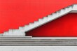 © Nataliia_Trushchenko - Red wall with a concrete staircase. The staircase is made of gray blocks. Wide-angle side view of a long concrete staircase with 100 steps, each featuring detailed cement texture.