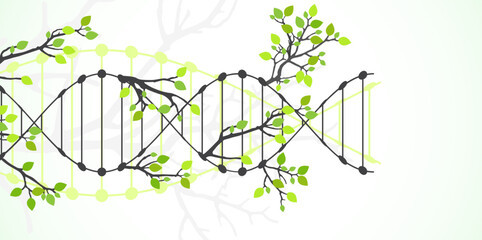 Aufkleber - Scientific medical background with abstract image of dna molecule and tree branches. Hand drawn vector illustration.