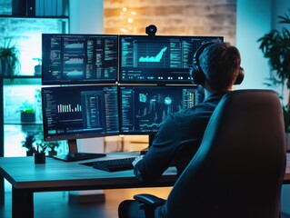 Aufkleber - Remote Worker Focused on Data Analysis in Office