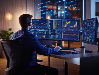 Poster - Remote Worker Focused on Data Analysis at Night