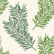 © Tishina - Pattern with green silhouettes of hand-drawn Christmas branches. Seamless texture with fir branches. Perfect for festive Christmas decor.