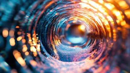 Poster - A close-up view of a swirling, illuminated tunnel of water or liquid.