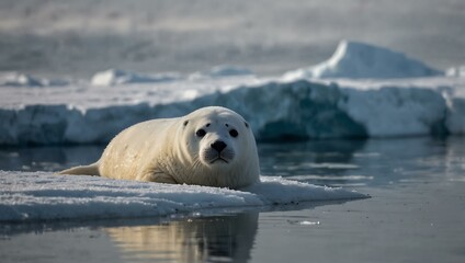 Wall Mural - ethereal harp seal captured in a tranquil environment.