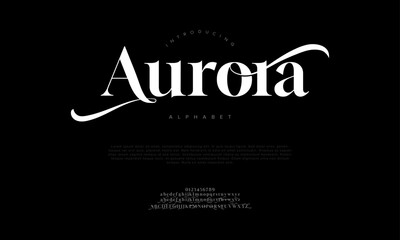 Poster - Aurora typography beauty fashion elegant minimalist serif italic fonts decorative wedding vintage retro logos. Minimal luxury font alphabet logo. Vector illustration