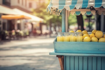 Lemonade Stand on a Sunny Day in a City Street