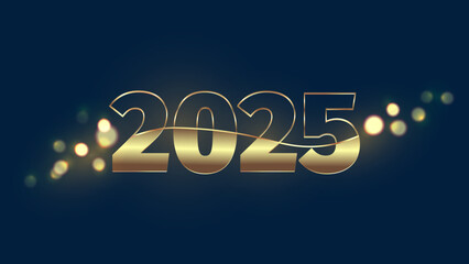 Wall Mural - Navy New year banner. Gold digits 2025 and bokeh on  dark background