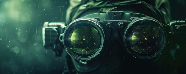 Night Vision Goggles During Stealth Approach, 4K hyperrealistic photo