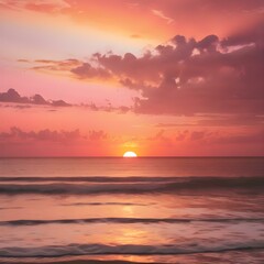 Wall Mural - A beautiful sunrise breaking over the horizon, with shades of pink, orange, and gold coloring the sky as the sun begins to rise
