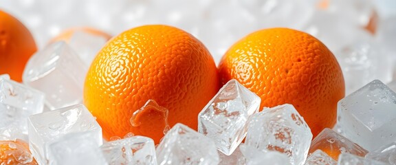 fresh orange on ice cubes