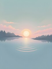 Wall Mural - A serene early morning sky, with soft pastel colors as the sun rises, reflecting on the water below and casting a gentle glow
