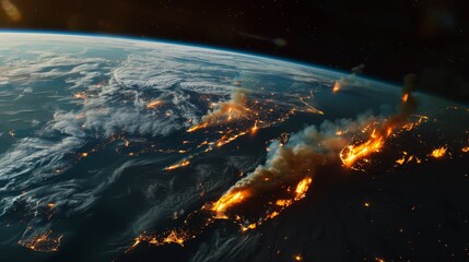 Wall Mural - captivating earth from space a striking contrast of fiery destruction against the cosmic backdrop