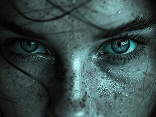 Canvas Print - Intense Blue Eyes Close Up Portrait: Woman's Gaze