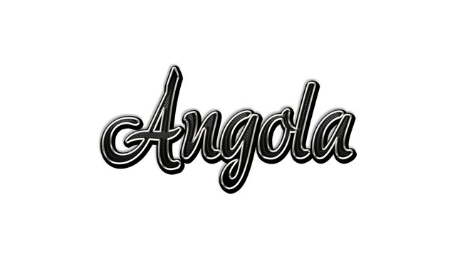 black metal 3d design of Country name Angola on white background.