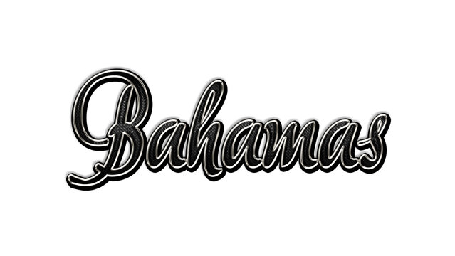 black metal 3d design of Country name Bahamas on white background.