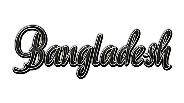 black metal 3d design of Country name Bangladesh on white background.