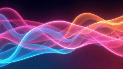 Poster - Glowing pink and blue light waves on a dark background.